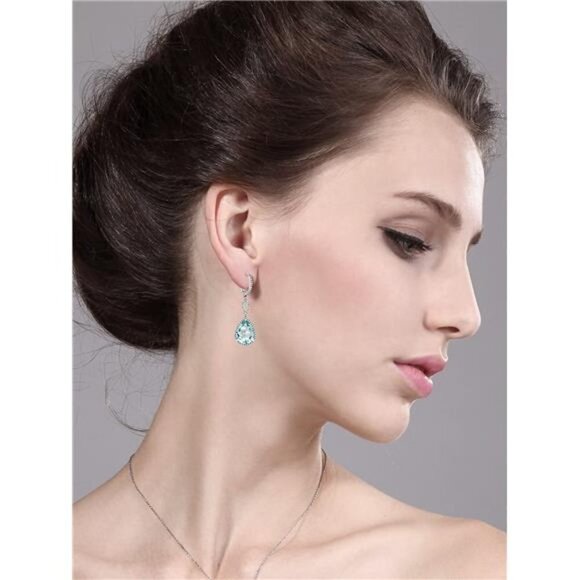 20.0 Ct Tw Sterling Silver 925 Aquamarine Bridal Chandelier Teardrop Earrings - Picture 2 of 3